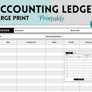 Large Print Accounting Ledger, Accounting Ledger, Printable Ledger, General Ledger, Small Business Bookkeeping, Accounting Template