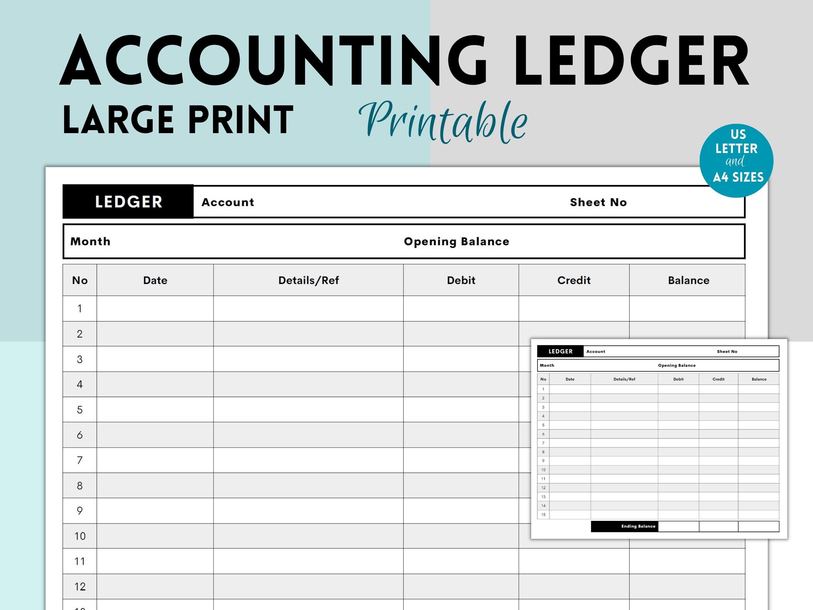 Large Print Accounting Ledger, Accounting Ledger, Printable Ledger ...