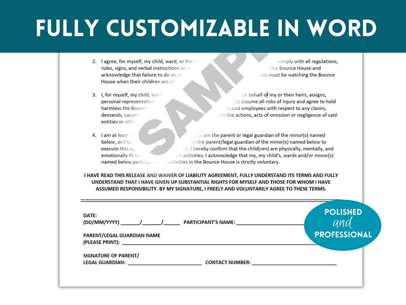 Inflatable Bounce House Rental Agreement Bounce House Waiver Etsy