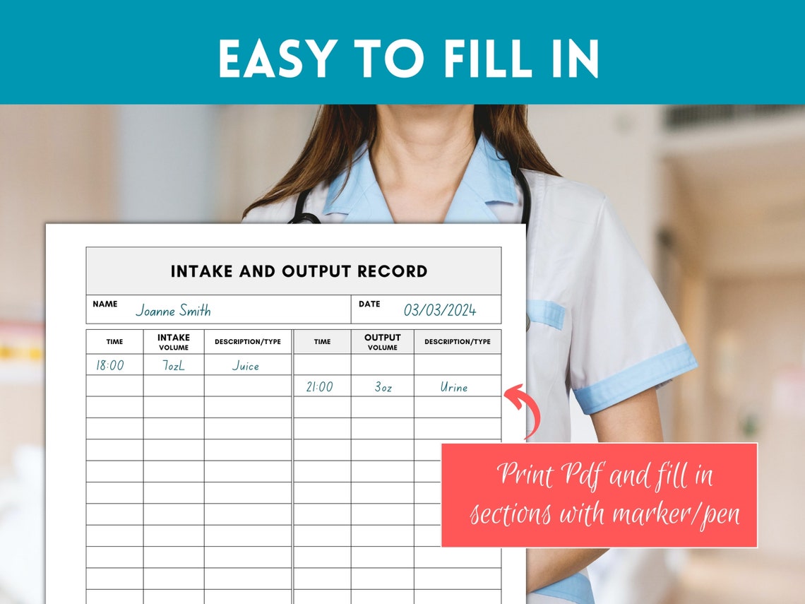 Fluids Intake and Output Record, Fluid Balance Chart, Intake Output ...
