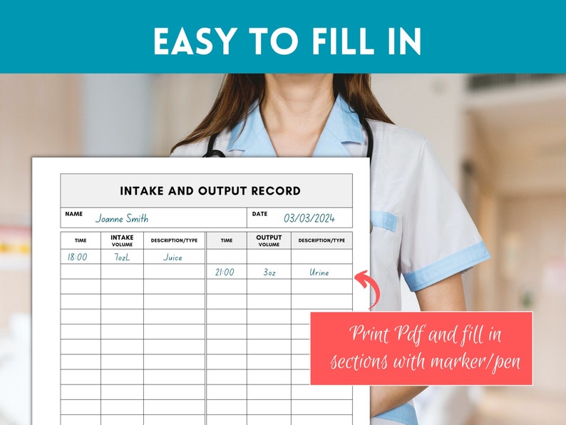 Fluids Intake and Output Record, Fluid Balance Chart, Intake Output ...