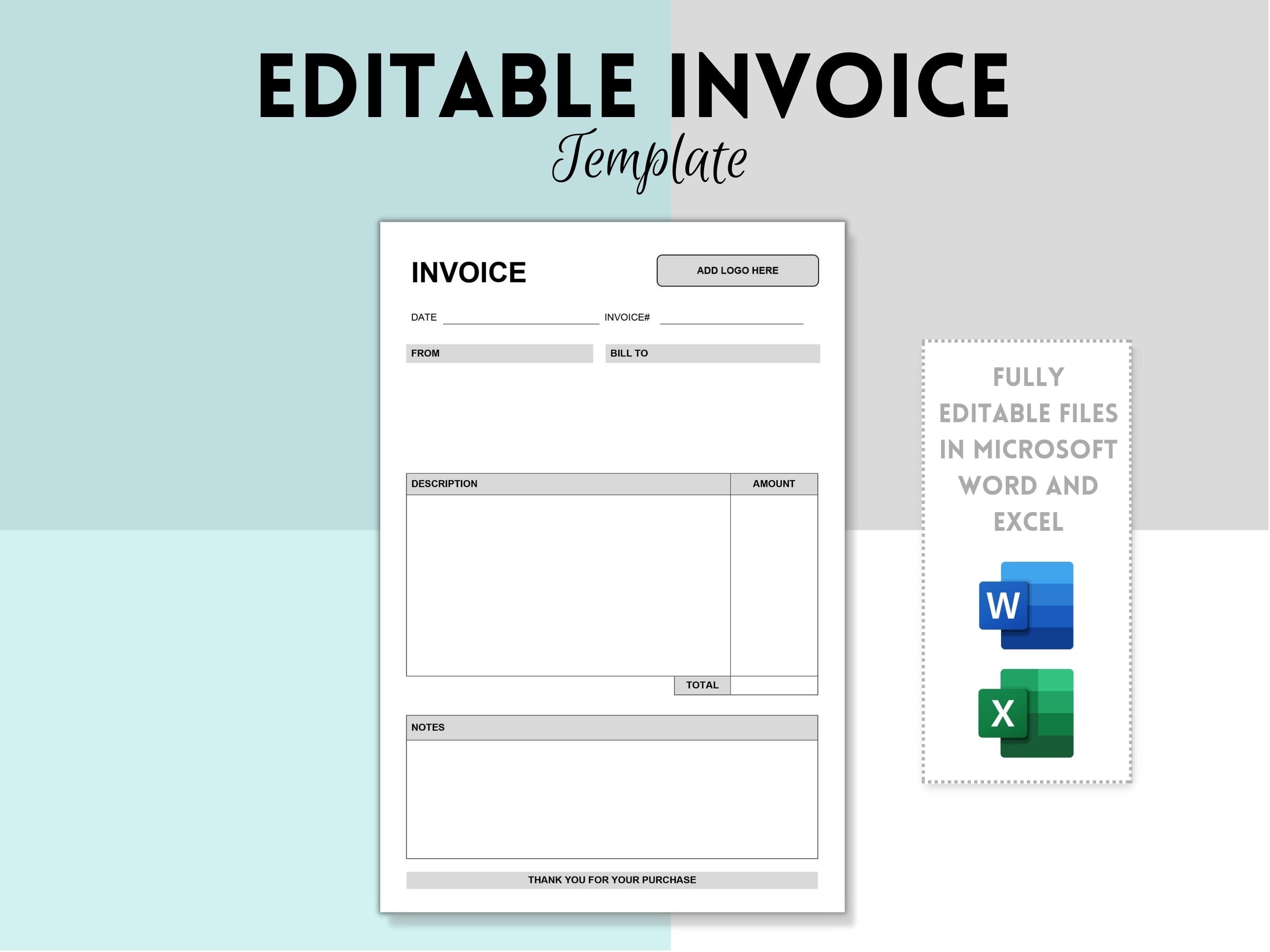 Invoice Template, Microsoft WORD and EXCEL, Modern and Professional