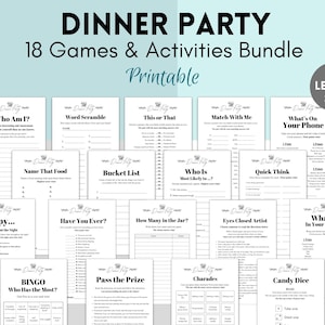 18 Printable Dinner Party Games, Dinner Table Party Games, Icebreaker Games,Printable Dinner Party Games For Adults, Work Party Games