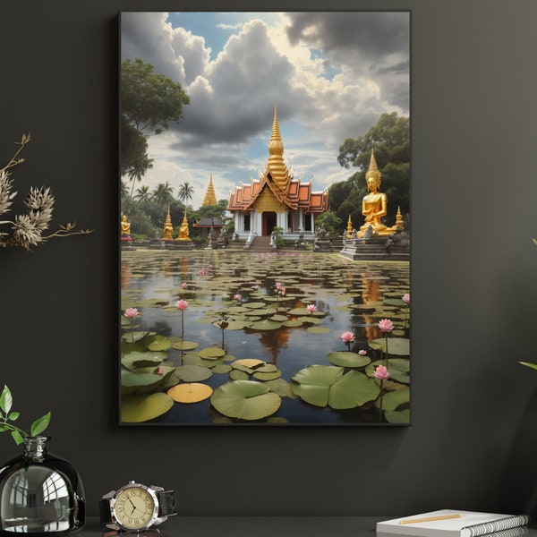 Thailand Buddhist Temple Art,  Stone Statues, Colour Pencil Sketch , Monsoon Sunset, How Great Thou Art, Thailand Meditation