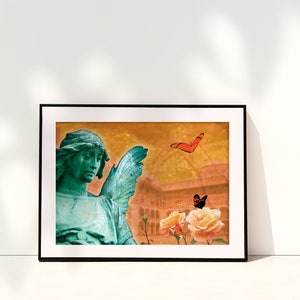 Photography collage *Guardian angel* - angels and butterflies, colorful wall decoration
