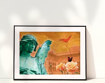 Photography collage *Guardian angel* - angels and butterflies, colorful wall decoration