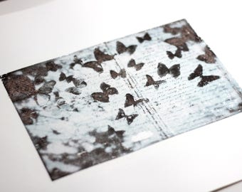 Original artwork: Letter and Butterflies | Collage, photo transfer