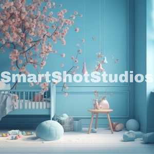 1 x ブルーのかわいいマタニティフラワーデジタル背景、デジタルバックドロップ、男の子用背景オーバーレイ、スタジオ背景、Photoshop ファインアートテクスチャ