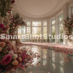 1 x Wedding Venue with Flowers Digital Background, Digital Backdrop, Wedding Backdrop Overlay, Studio Backdrop, Photoshop Fine Art Texture