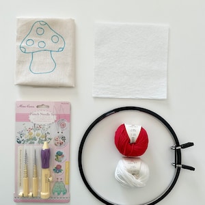 Mushroom Beginner Kit, Punch Needle Set, Cotton Yarns and Monks Cloth, Embroidery for Beginners, Christmas Gifts,  DIY Crafts and Rug Making