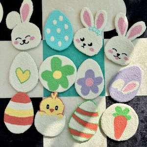 Easter Themed Coasters, Punch Needle Easter Decorations and Placemats, Embroidery for Easter Unique Gifts, Easter Bunny, Eggs, Chicks,Carrot
