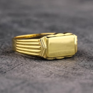 Unique Mens Pinky Signet Ring in 14K Gold, Rectangle 18K Gold Pinky Signet Ring For Men, Gold Mens Engagement Ring