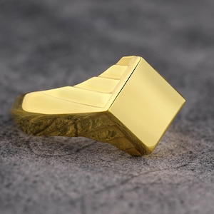 Square One Of A Kind Pinky Signet Ring in 14K Gold, Unique Pinky Signet Ring in 18K Gold For Men, Wedding Mens Band Ring