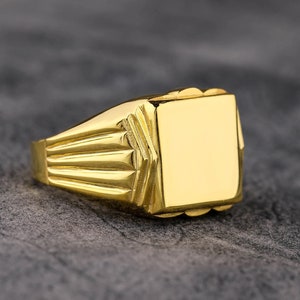 14Kt、18Kt、22Kt 本物のイエローゴールドスクエアシグネット
