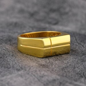 Engraved Mens Signet Ring in 14K Yellow Gold, Plain Gold Signet Ring For Men, 18K Gold Mens Modern Ring For Husband