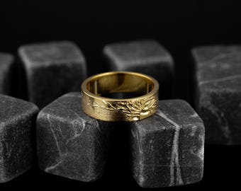 Yggdrasil 14K Solid Gold Men Band Ring, Tree of Life Wedding Ring for Men in 18K Gold, Norse Gold Bands, Family Promise Ring, Birthday Gift