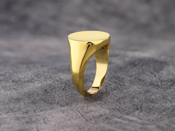 Large Round Mens Signet Ring in 18K Gold, Plain Signet Ring For Men in 14K  Gold, Modern Mens Gold Ring For Statement