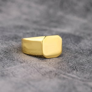 Plain Flat Signet Ring For Men in 14K Gold, Modern Mens Signet Ring in 18K Gold or 10K Gold, Unique Mens Wedding Ring