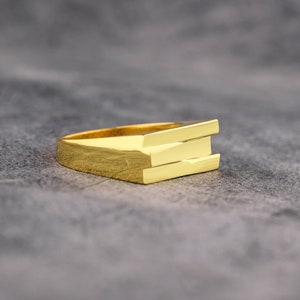Unique Signet Ring For Men in 14K Gold, Extraordinary Mens Signet Ring in 18K Gold, Promise Ring For Him, Modern Mens Ring