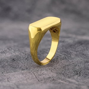 Fashion Mens Pinky Signet Ring in 14K Yellow Gold, Plain Mens Gold Engagement Ring, Unique Gold Promise Ring For Him