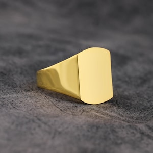 Luxury Sleek Mens Signet Ring in 14K Gold, Fashion 10K Gold Signet Ring For Men, Unique Mens Gold Ring For Wedding