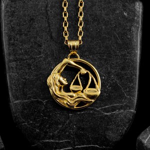 10K Solid Gold Libra Zodiac Necklace, Astrology Gold Charm Jewelry, Unique Libra Gift for Zodiac Lovers, 21K Gold Birthday Gift for Men