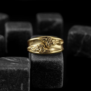 Zodiac Gemini  Gold Mens Band Ring, Oxidized Gold Gemini Wedding Band Ring, Animal Lover Gold Gift Band Ring, Anniversary Birthday Gift Ring