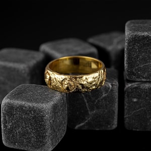 Greek Sculpture Inspired 14K Gold Band Ring for Mens, Ancient Greek Art Gold Jewelry, Mythology Rings, History Lover Gift, Traditional Ring