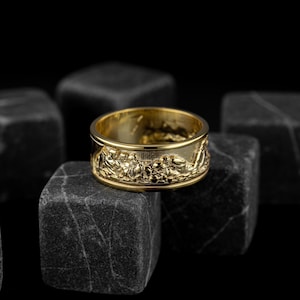 Letztes Abendmahl Durch Da Vinci Glaube 18K Gold Hochzeits-Männerring, Jesus und seine Apostel christlicher fester Goldring, Renaissance-Ring für Familiengeschenk