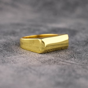 One Of A Kind 14K Gold Pinky Signet Ring For Men, Geometric Mens Pinky Signet Ring in 18K Gold, Minimalist Gold Ring
