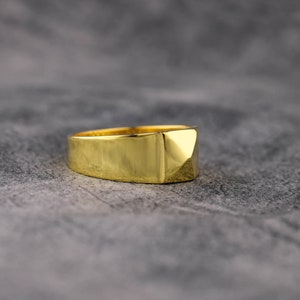 Unique Mens Pinky Signet Ring in 14K Gold, Rectangle 18K Gold Pinky Signet Ring For Men, Gold Mens Engagement Ring