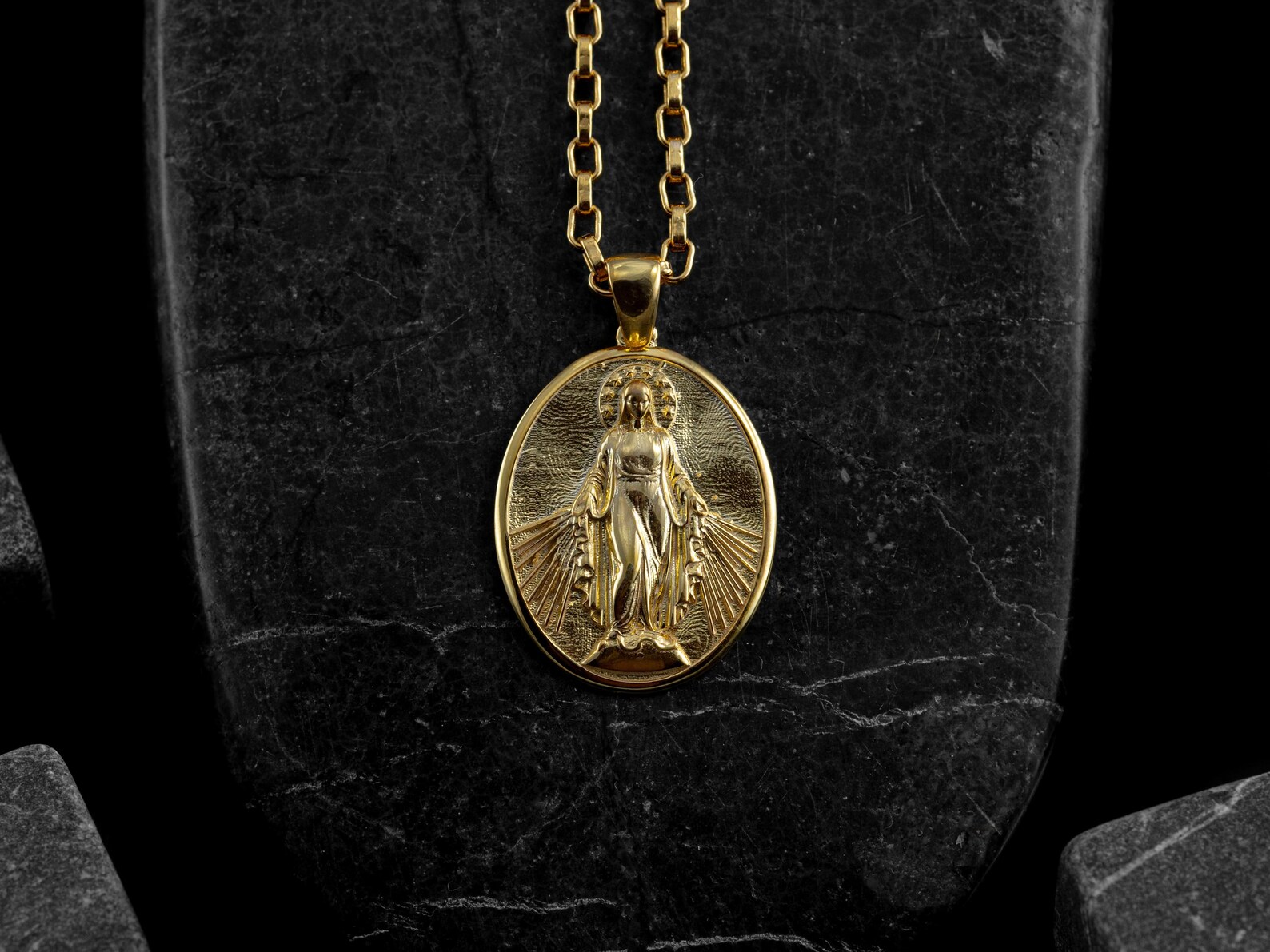 Miraculous Virgin Mary Medal Necklace in 14k Gold, Mother Mary 18k Gold ...