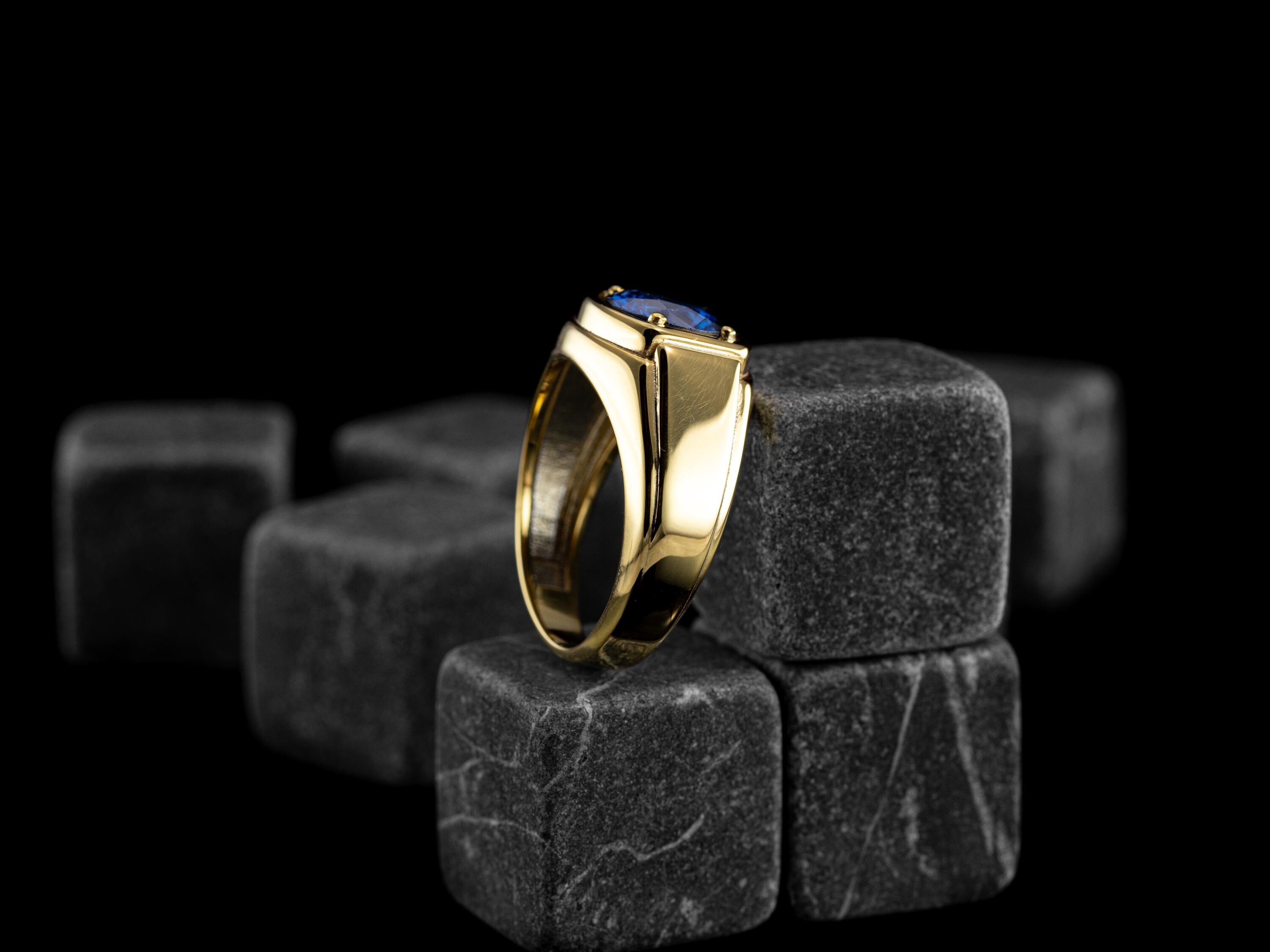 Blue Sapphire Gold Men Unique Ring in 18K Gold, Male Promise Ring With — free download