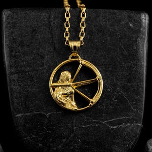 18K Gold Sagittarius Necklace for Men, Handmade Engraved Zodiac Gold Charm Pendant, Gold Horoscope Jewelry, Unique Gift for Husband and Wife