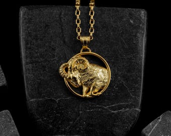 Collana con ciondolo zodiacale Ariete in oro 21K, gioielli con ciondolo in oro fatti a mano, ciondolo oroscopo Ariete unico, regalo di anniversario, ciondolo in oro per moglie