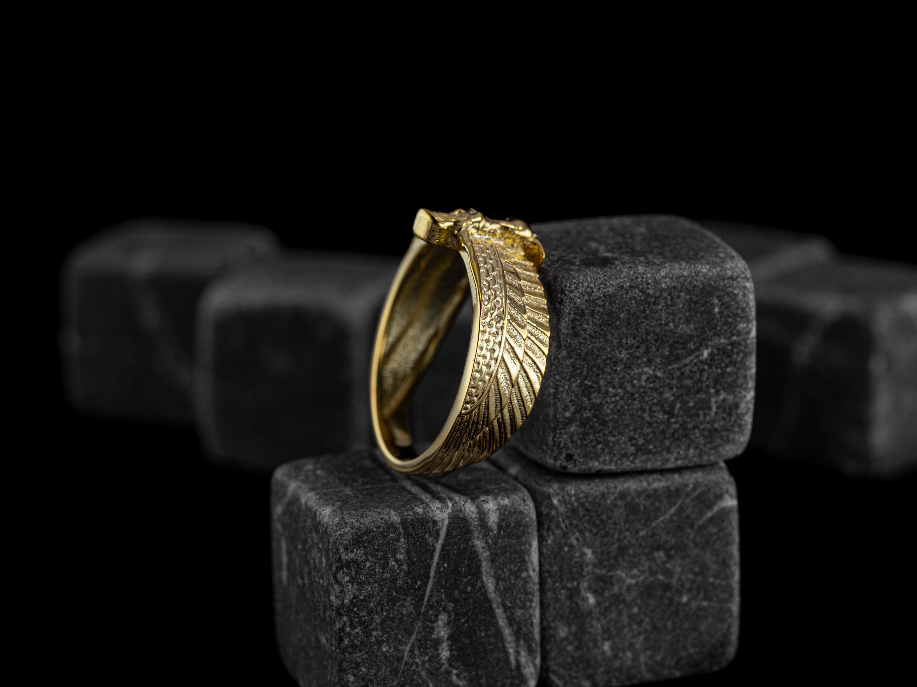 Egyptian Isis 18K Gold Rings, Ancient Egypt Goddess Isis Solid Gold Men ...