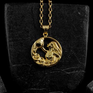 Gold Aquarius Zodiac Necklace for Men, Engraved Gold Zodiac Jewelry, Astrology Horoscope Pendant, Birthday Gift, Gold Necklace for Couples