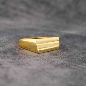 Modern Signet Ring For Men in 14K Gold, Minimalist Mens Signet Ring in 18K Gold, One Of A Kind Promise Ring For Him