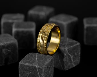 Künstlerischer Ring „Gott schenkt Adam Leben“ aus 18-karätigem Gold, Ring „Erschaffung Adams – Spiritueller Mensch“, Michelangelo-Ring, Renaissance-Gold-Versprechensring