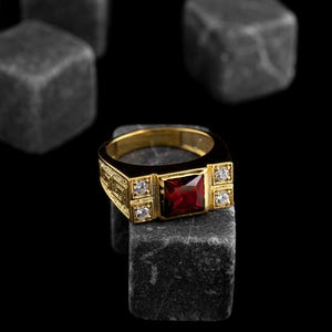 Ruby Gemstone 18K Gold Men Ring for Wedding Day, Ruby Stone Gold Man Ring, 10K Gold Wedding Men Jewelry, Gold Ring Gift for Groom, Gold Gift
