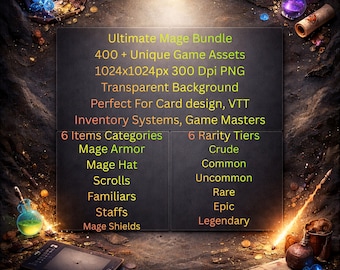 400+ game-items: bundel met game-items Ultimate Mage Gear | Mastertools fantasiegames | Gebruikersinterface | VTT | Kaartontwerp | Commerciële licentie