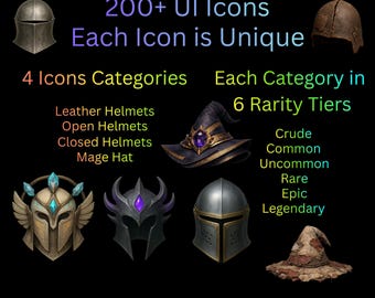 200+ game-UI-items - ultieme hoofduitrusting helm game-itemsbundel | Mastertools fantasiegames | | VTT | Kaartontwerp | Commerciële licentie