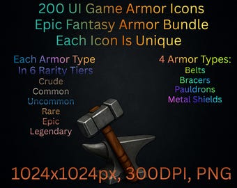 200 Game UI Armor-items - Riemen Bracers Pauldrons Schilden | Kaartitemitem | Commerciële licentie | Transparante achtergrond | Clipart