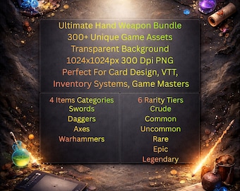 300 game-items: ultieme bundel met handwapens | Mastertools fantasiegames | Gebruikersinterface | VTT | Kaartontwerp | Commerciële licentie