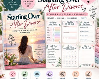 Starting Over After Divorce Workbook, Guided Healing Journal for Self Worth, Boundaries, Confidence, Goals, Printable PDF