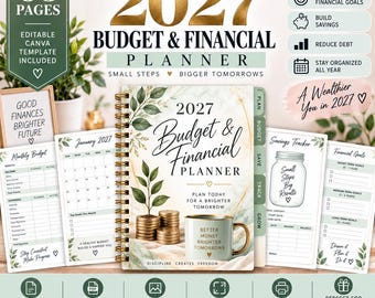 2027 Budget Planner Financial Tracker Savings Workbook Editable Canva Template Printable PDF Monthly Expense Goals Organizer