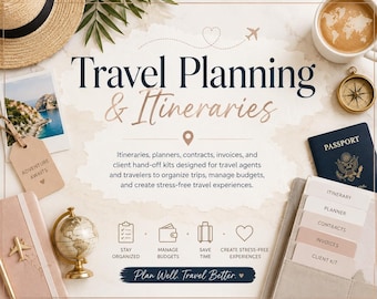 Travel Planning Client Kit, Itinerary Planner, Contracts, Invoices, Budget Organizer, Agent Workflow Templates, Digital Download