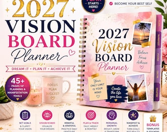 2027 Vision Board Planner | Manifestation Journal, Goal Planner (Canva Editable PDF)