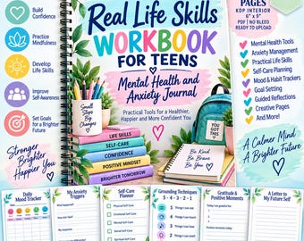 Teen Mental Health Journal, Anxiety Tracker, Mindfulness Workbook, Mood Log, Grounding Exercises, Printable 45 Page PDF 6x9