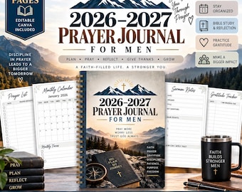 Christian Gift for Men, 2026–2027 Prayer Planner, Scripture Journal, Sermon Notes, Gratitude Tracker, Personal Devotional, Print Ready PDF